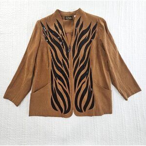 Bob Mackie Sequined Jacket Women's XL Brown Full Zip Pockets EUC Wearable Art